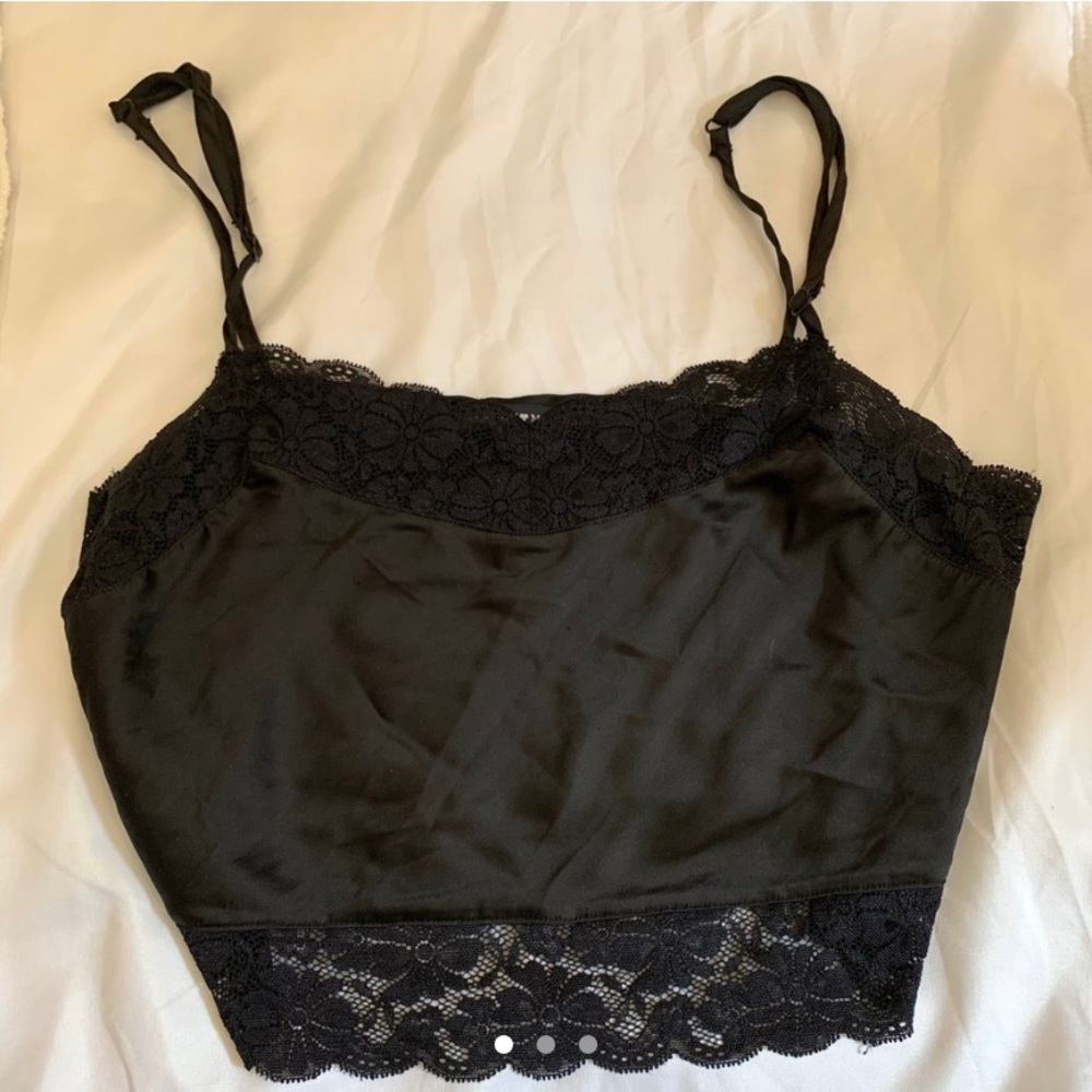 Brandy Melville Satin Silk lace top in black
